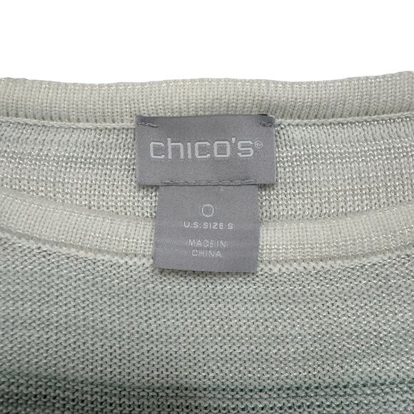 CHICOS Teal Ombre Stripe Cotton Rayon Knit Pullover Sweater Size Small (0) Light - Picture 6 of 10